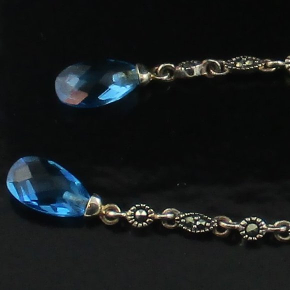 Blue Crystal & Marcasite Dangle Earrings - Picture 8 of 14